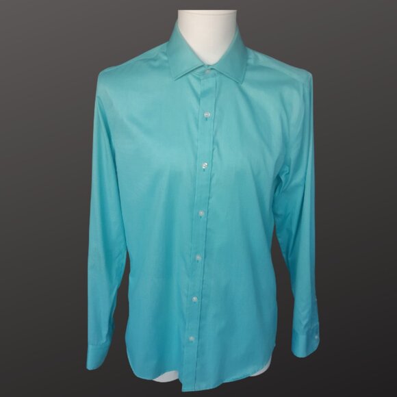 RW & CO SZ M Fitted 100% Cotton Teal Green Men's Dress Shirt - Picture 13 of 14